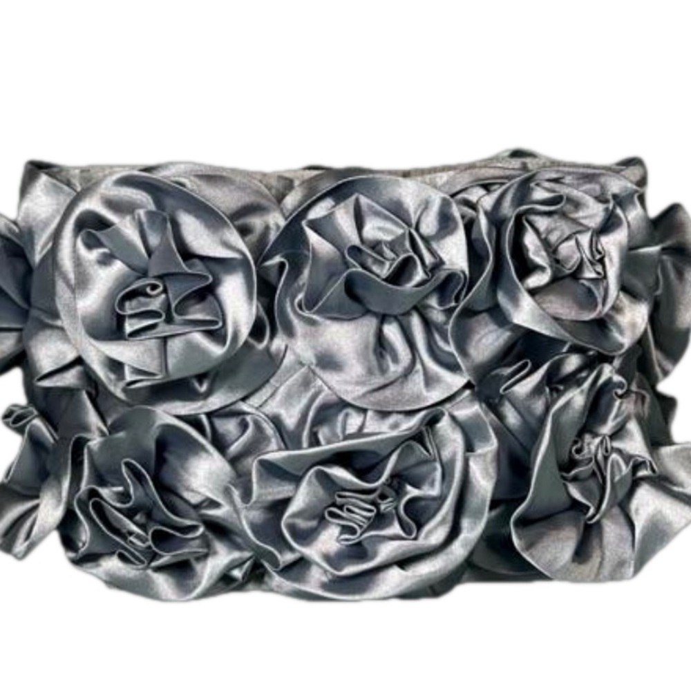 Mad by Design Handmade Spun Silk Gray Clutch with Raised Roses‎